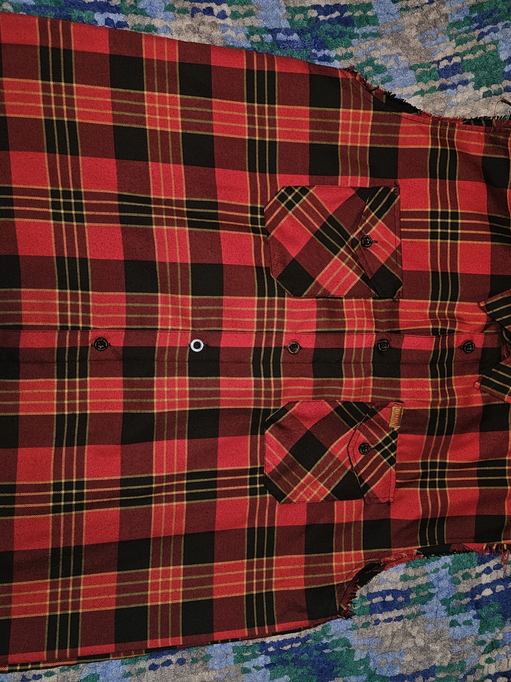 DIXXON Red and Black Plaid Button-Down Shirt Cut Sleeves